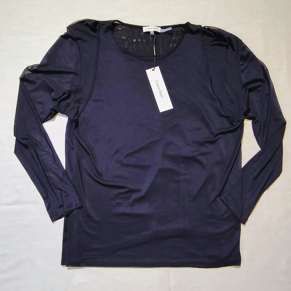 Calvin Klein‎ Women's Blue Sheer Long Sleeve Blouse XL NWT